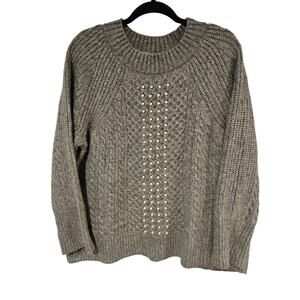 Soft surroundings pearl beaded grey cable knit sweater fluffy Womens xl preppy